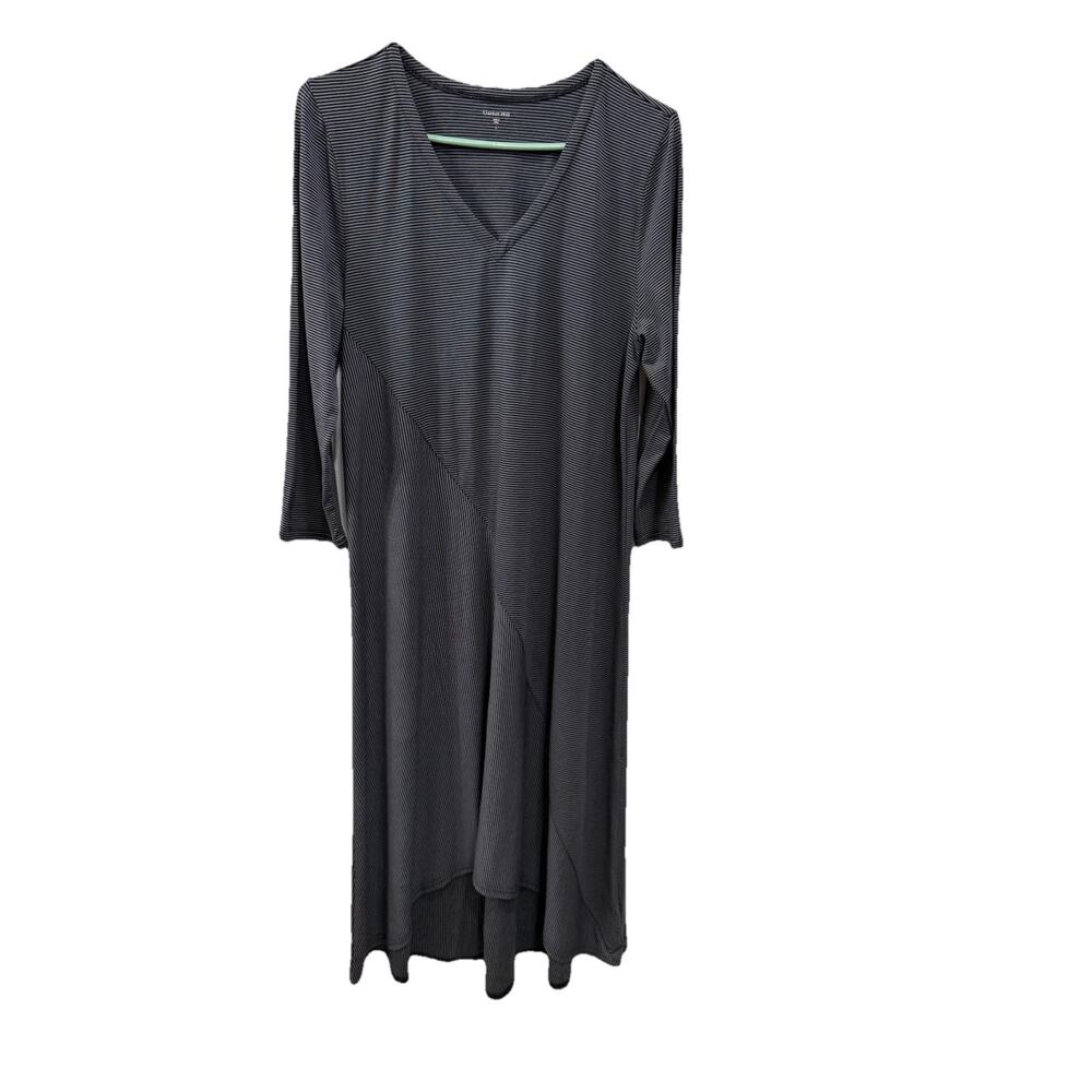 Garnet Hill Maxi Dress Womens Sz Large Gray Striped Long Sleeves Hi-Low Travel